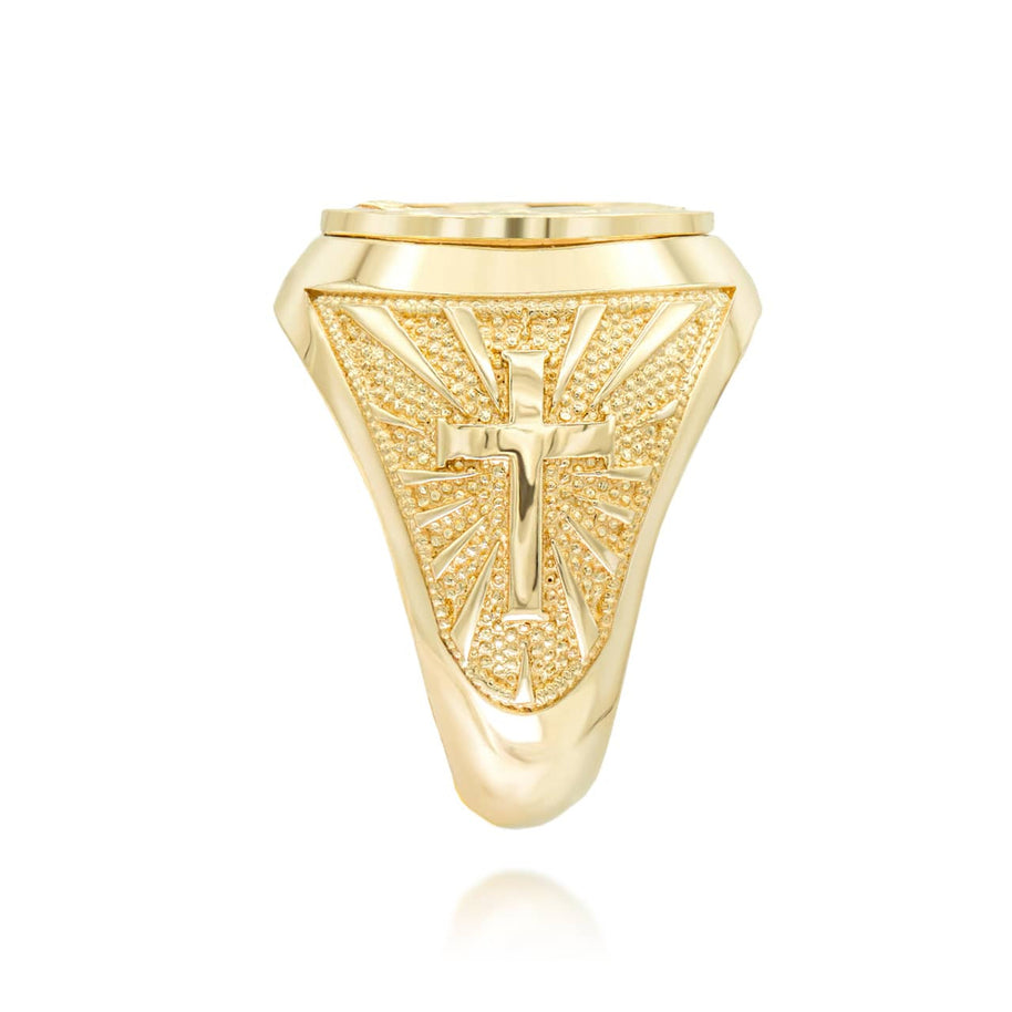 Gold Religious Our Lady of Guadalupe Patroness of Unconditional Love and Protection Statement Ring (Available in Yellow/Rose/White Gold)