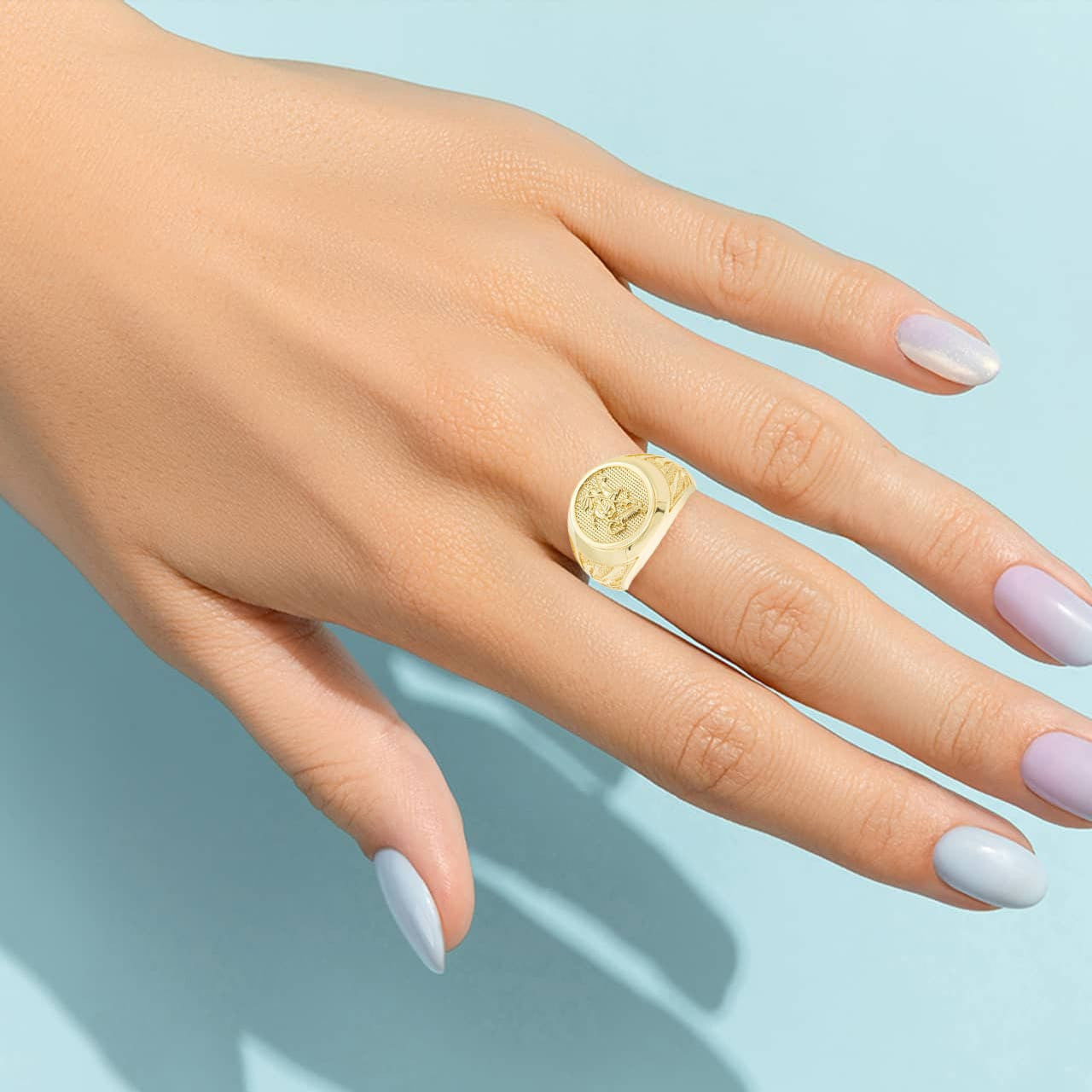Gold Beaded Patron Saint George Dragon Cross Signet Ring (Available in Yellow/Rose/White Gold)