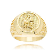 Gold Beaded Patron Saint George Dragon Cross Signet Ring (Available in Yellow/Rose/White Gold)