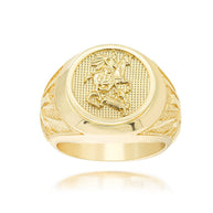 Gold Beaded Patron Saint George Dragon Cross Signet Ring (Available in Yellow/Rose/White Gold)