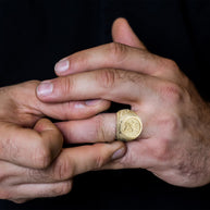 Gold Beaded Patron Saint George Dragon Cross Signet Ring (Available in Yellow/Rose/White Gold)