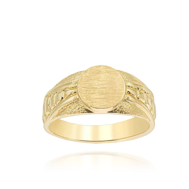 Gold Dainty Textured Engravable Signet Ring (Available in Yellow/Rose/White Gold)