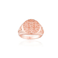 Gold Religious Patron Saint Benedict Cross Medal Signet Ring (Available in Yellow/Rose/White Gold)