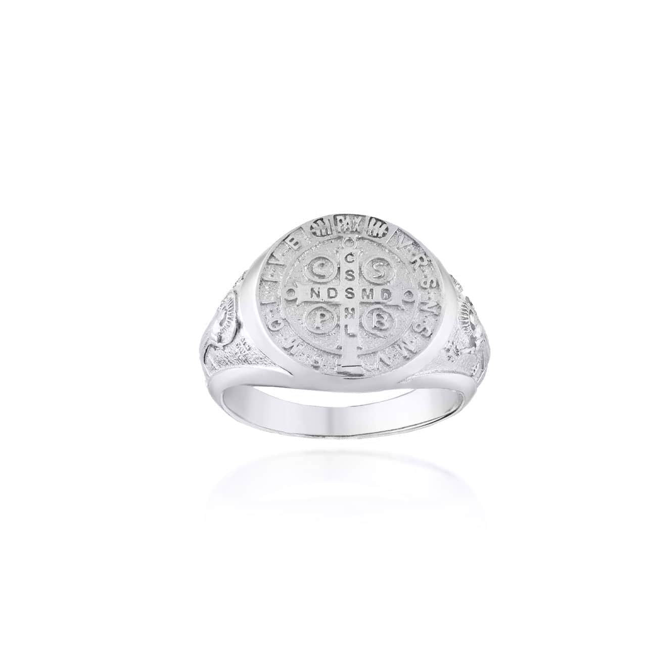 .925 Sterling Silver Religious Patron Saint Benedict Cross Medal Signet Ring