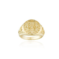 Gold Religious Patron Saint Benedict Cross Medal Signet Ring (Available in Yellow/Rose/White Gold)