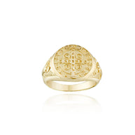 Gold Large Religious Saint Benedict Holy Cross Signet Ring (Available in Yellow/Rose/White Gold)