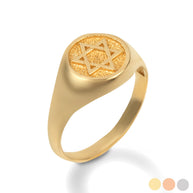 Gold Jewish Star of David Textured Signet Ring (Available in Yellow/Rose/White Gold)