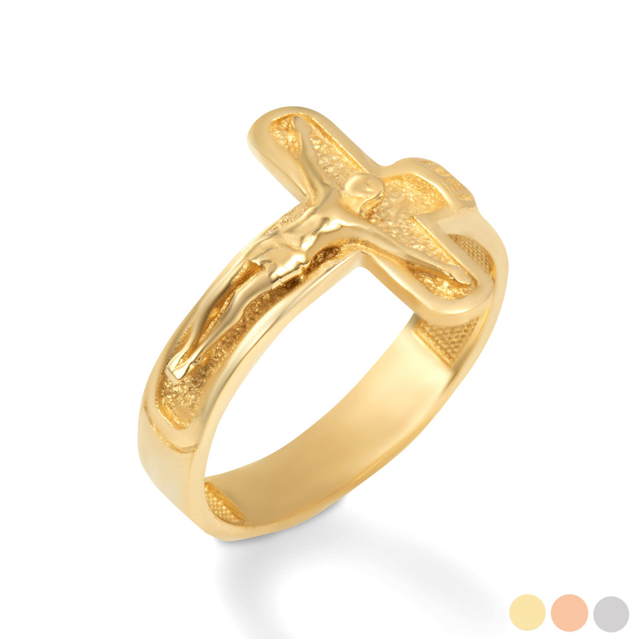 Gold Sideways Jesus Christ Cross Crucifix Ring (Available in Yellow/Rose/White Gold)