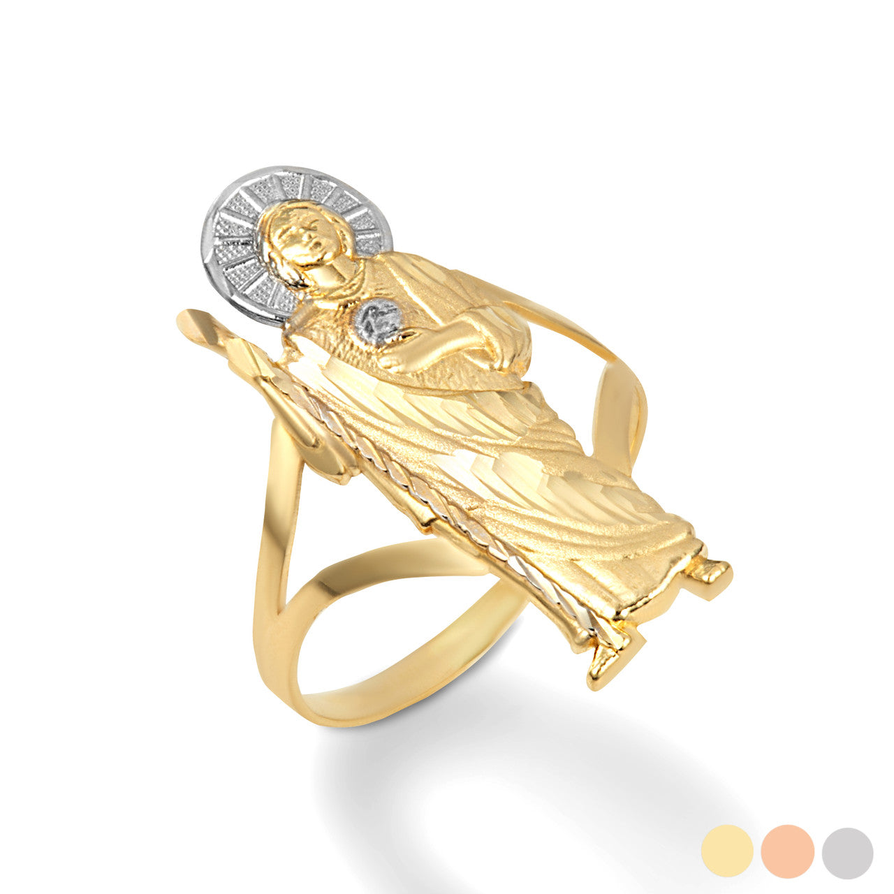 Two-Tone Gold Religious Patron Saint Jude Ring (Available in Yellow/Rose/White Gold)