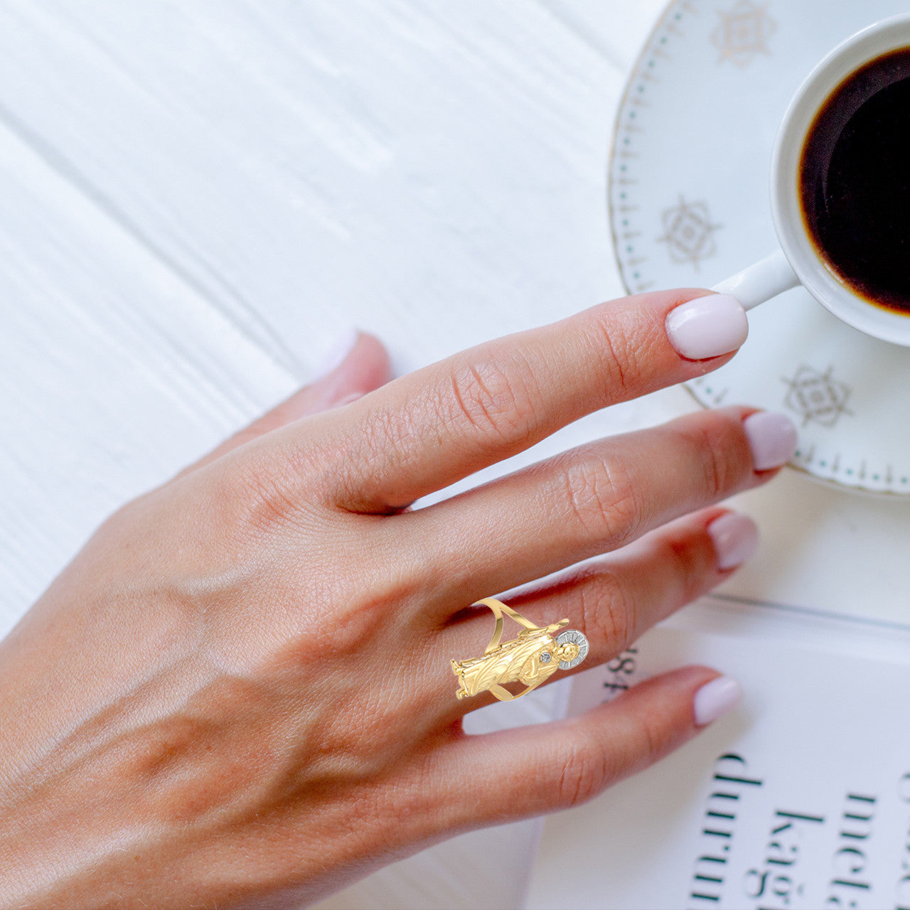 Two-Tone Gold Religious Patron Saint Jude Ring (Available in Yellow/Rose/White Gold)