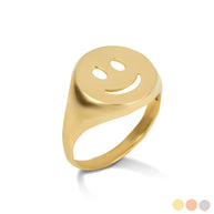 Gold Happy Smiley Face Emoji Signet Ring (Available in Yellow/Rose/White Gold)