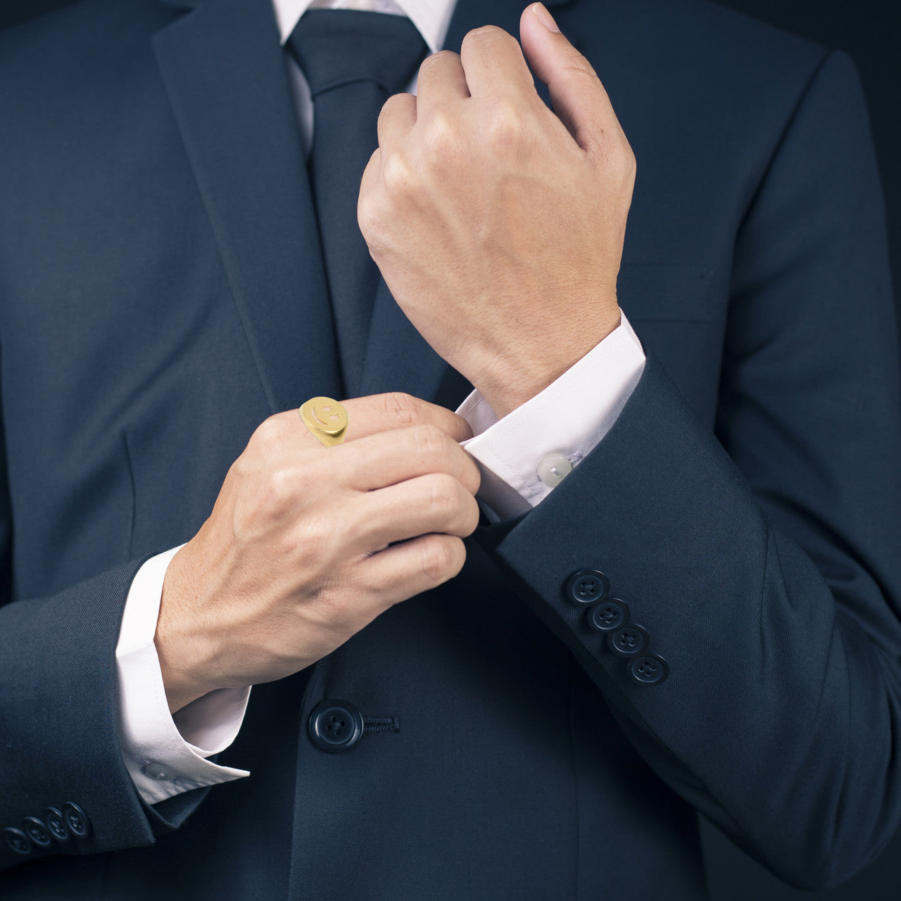 Gold Happy Smiley Face Emoji Signet Ring (Available in Yellow/Rose/White Gold)