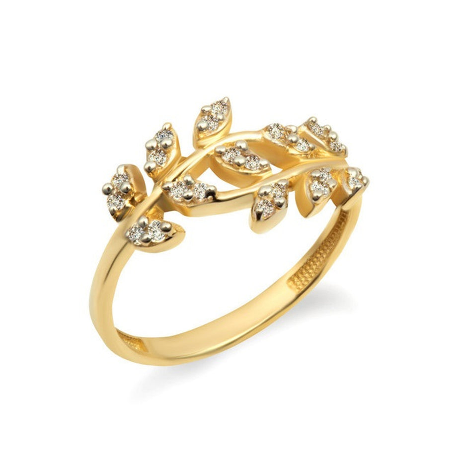 Gold Diamond Olive Leaf Vine Ring (Available in Yellow/Rose/White Gold)
