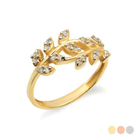 Gold Diamond Olive Leaf Vine Ring (Available in Yellow/Rose/White Gold)