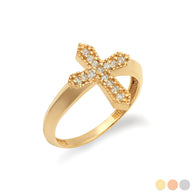 Gold Diamond Studded Cross Ring (Available in Yellow/Rose/White Gold)