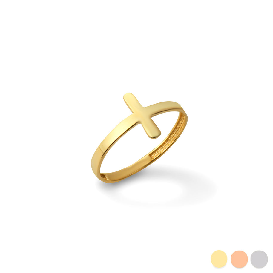 Gold Sideways Cross Band Ring (Available in Yellow/Rose/White Gold)