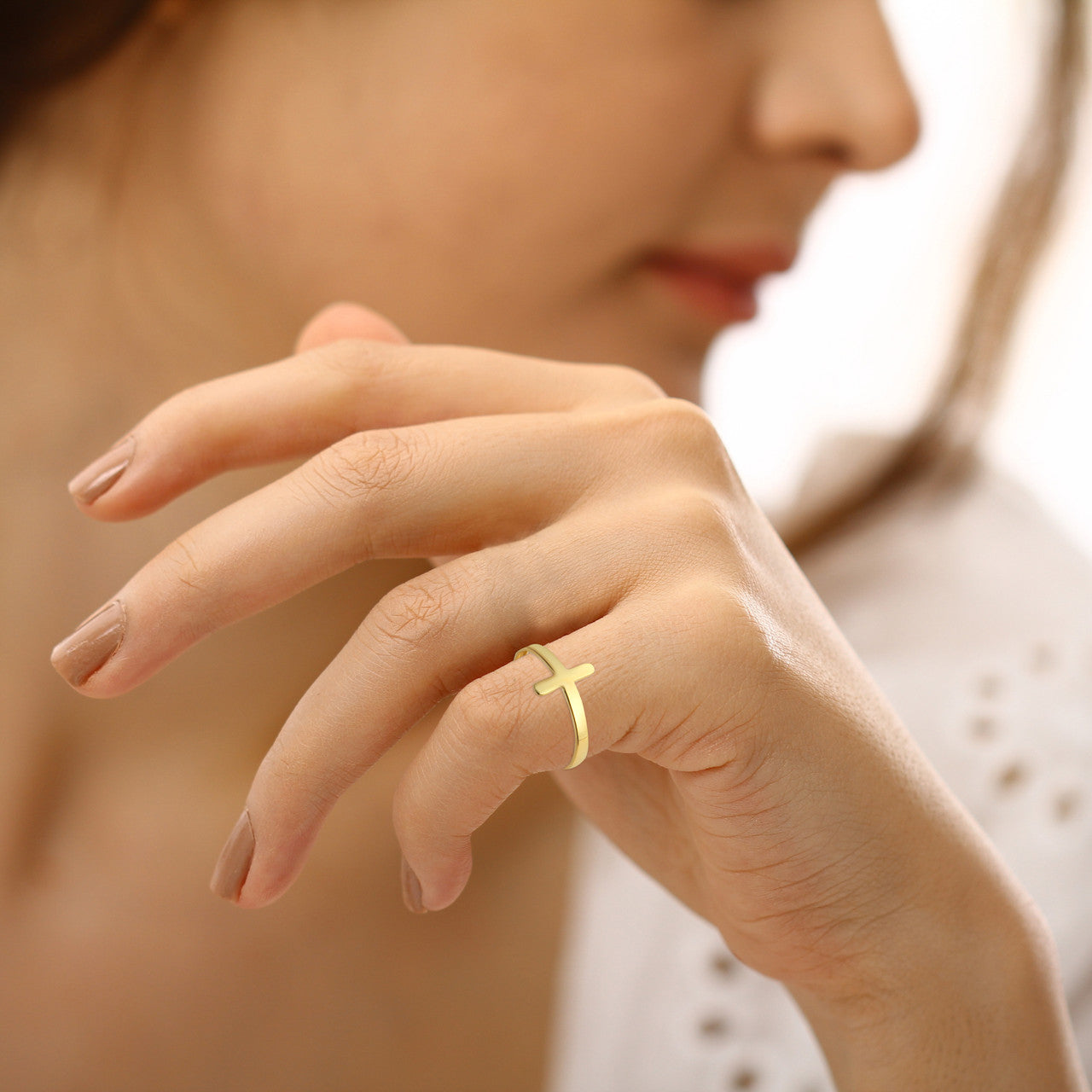 Gold Sideways Cross Band Ring (Available in Yellow/Rose/White Gold)