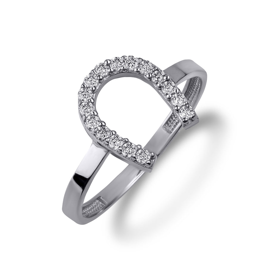 .925 Sterling Silver Cubic Zirconia Horseshoe Lucky Ring