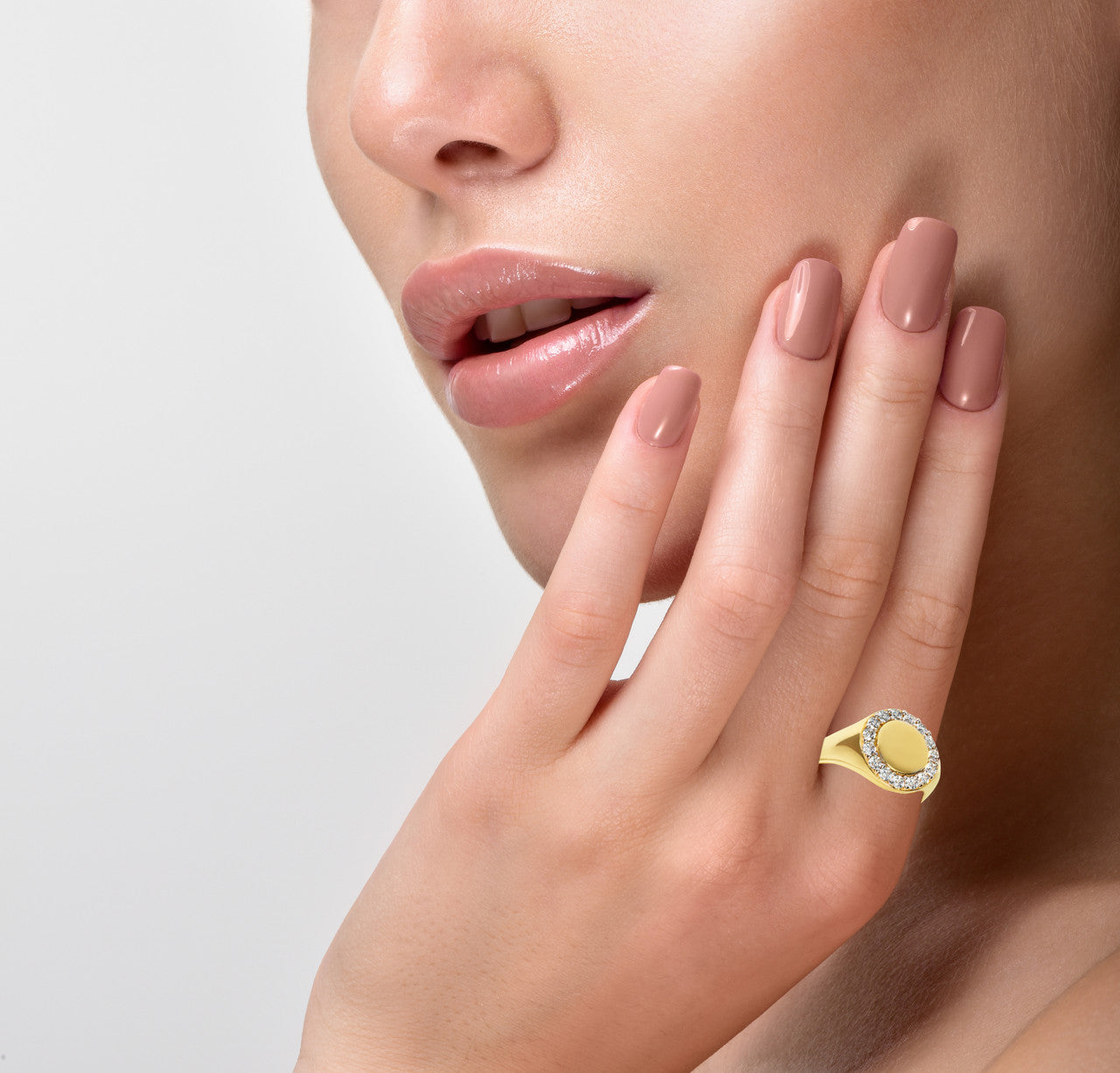 Gold Engravable Cubic Zirconia Halo Signet Ring (Available in Yellow/Rose/White Gold)