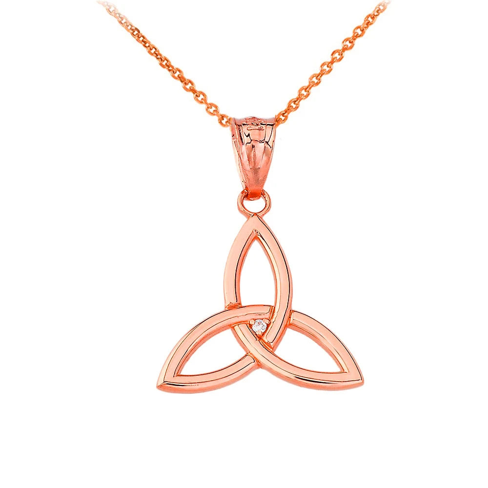 Gold Diamond Irish Celtic Triquetra Trinity Knot Pendant Necklace (Available in Yellow/Rose/White Gold)