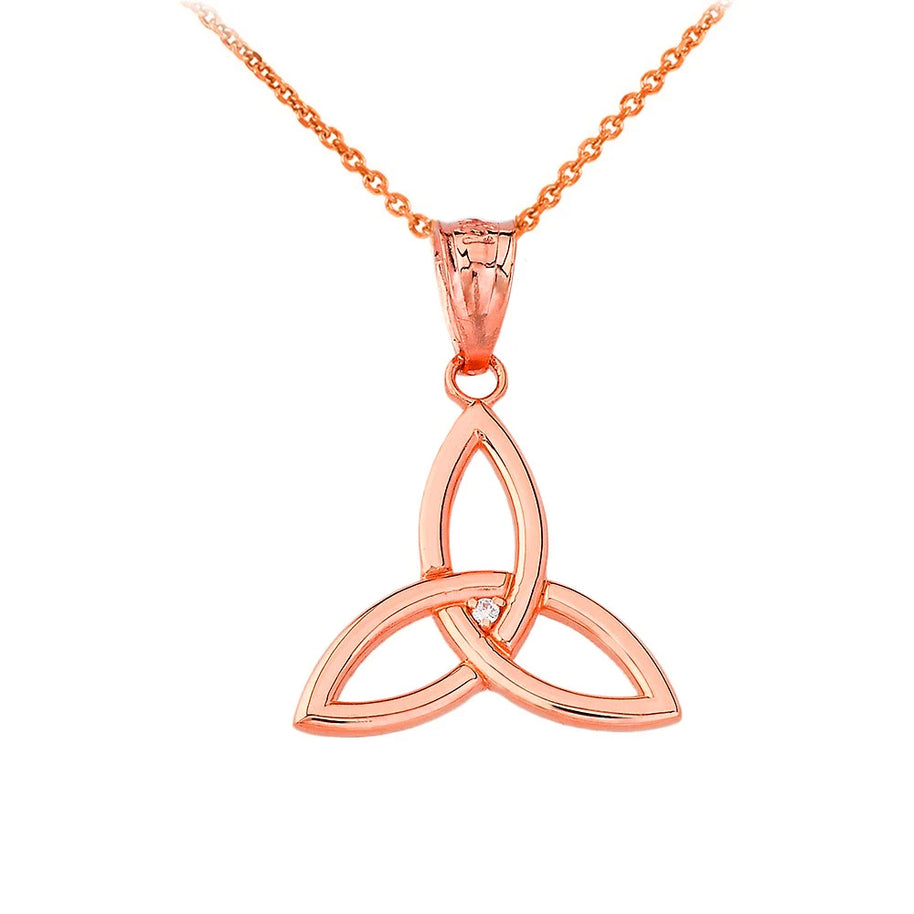 Gold Diamond Irish Celtic Triquetra Trinity Knot Pendant Necklace (Available in Yellow/Rose/White Gold)