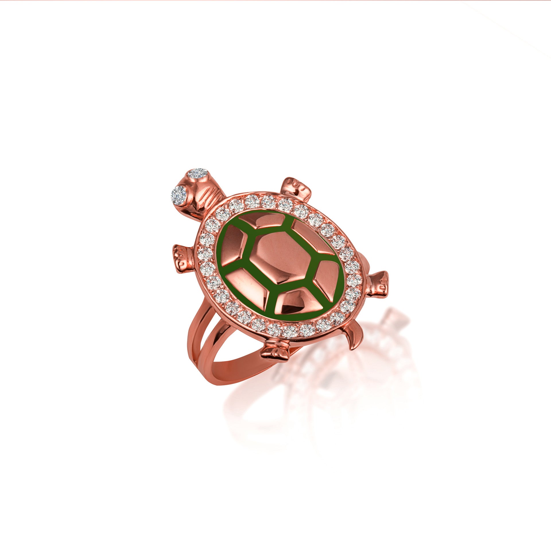 Gold Enamel Sea Turtle Cubic Zirconia Studded Ring 1.5mm (Available in Yellow/Rose/White Gold)