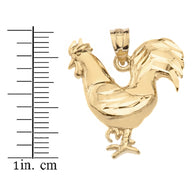 Sparkle Cut Rooster Pendant Necklace in Solid Gold (Yellow/Rose/White)