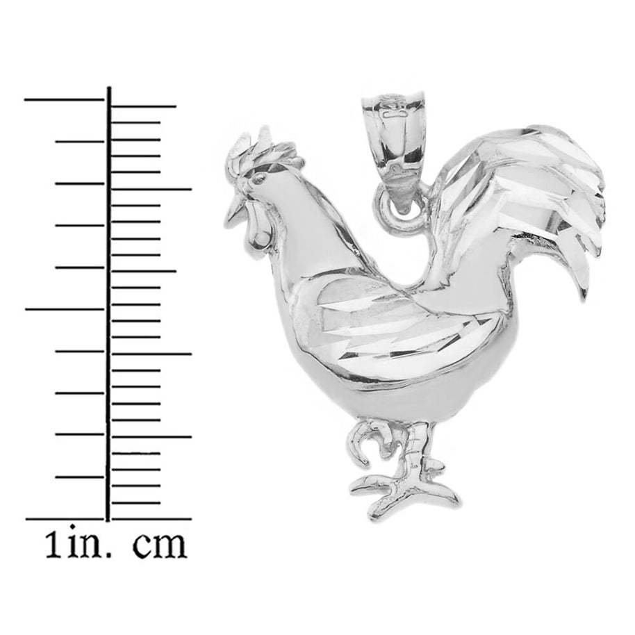 Sparkle Cut Rooster Pendant Necklace in Solid Gold (Yellow/Rose/White)