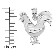 Sparkle Cut Rooster Pendant Necklace in Solid Gold (Yellow/Rose/White)