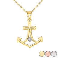 Diamond Outline Anchor Pendant Necklace in Gold (Yellow/Rose/White)