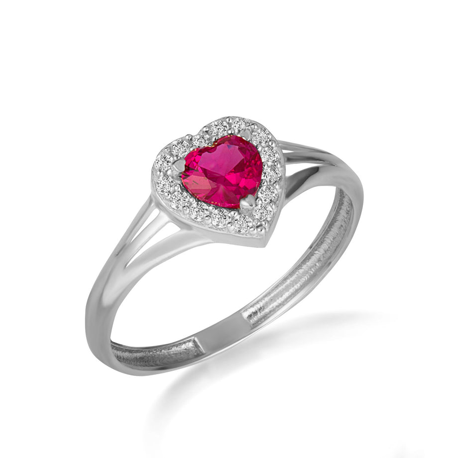 Gold Custom Heart Birthstone Cubic Zirconia Halo Ring (Available in Yellow/Rose/White Gold)