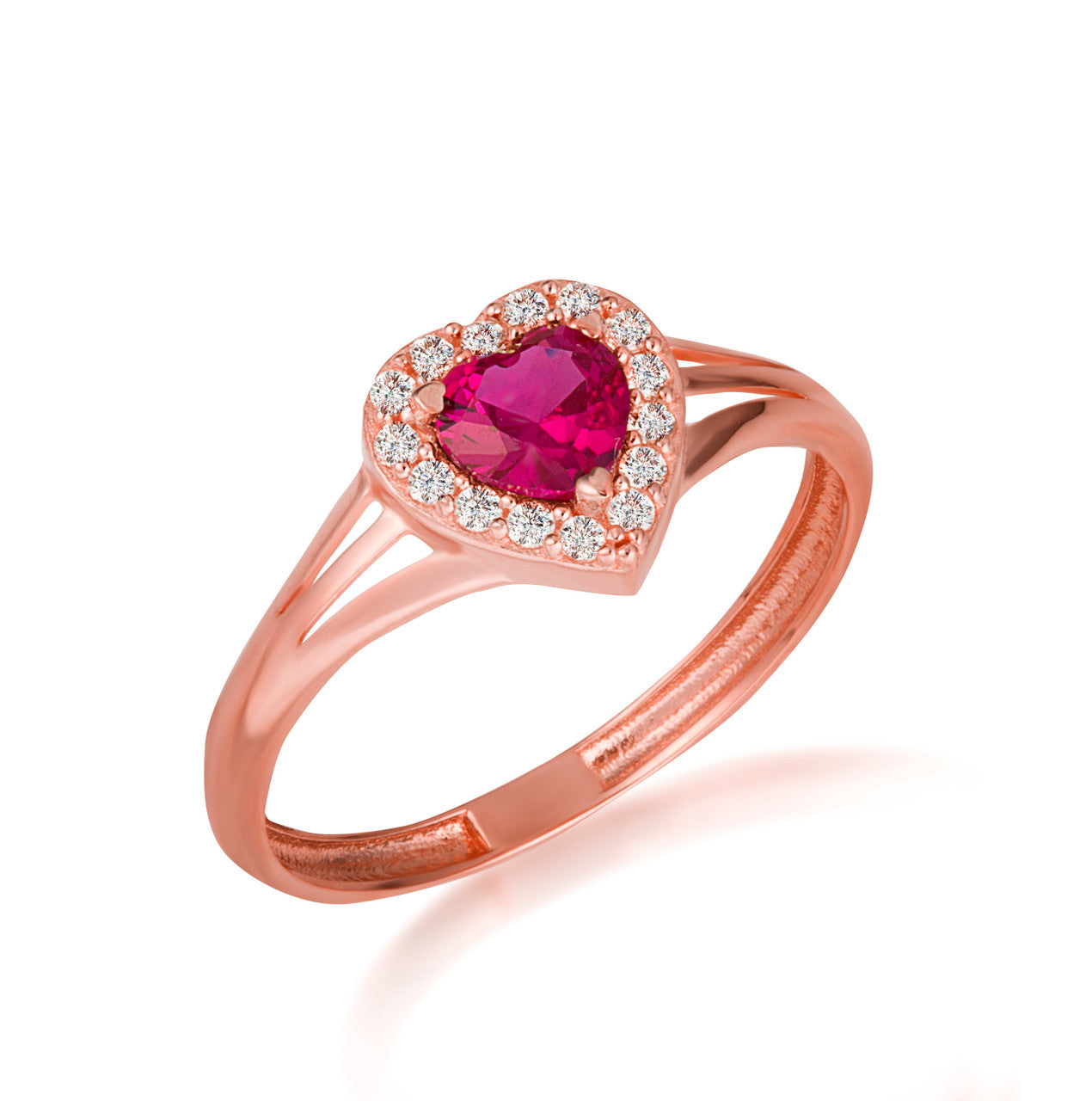 Gold Custom Heart Birthstone Cubic Zirconia Halo Ring (Available in Yellow/Rose/White Gold)
