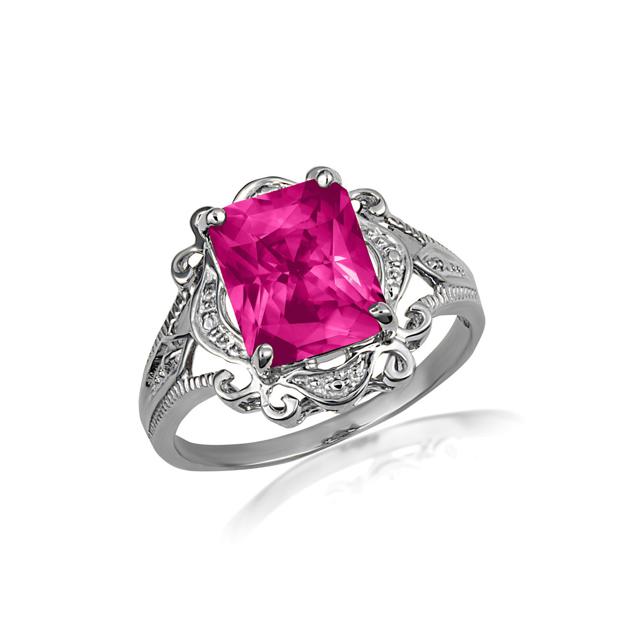 .925 Sterling Silver Custom Radiant Cut Birthstone Victorian Filigree Ring
