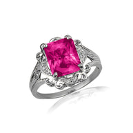 .925 Sterling Silver Custom Radiant Cut Birthstone Victorian Filigree Ring