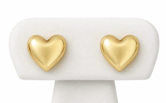 10K Yellow Gold Puffy Heart Earrings