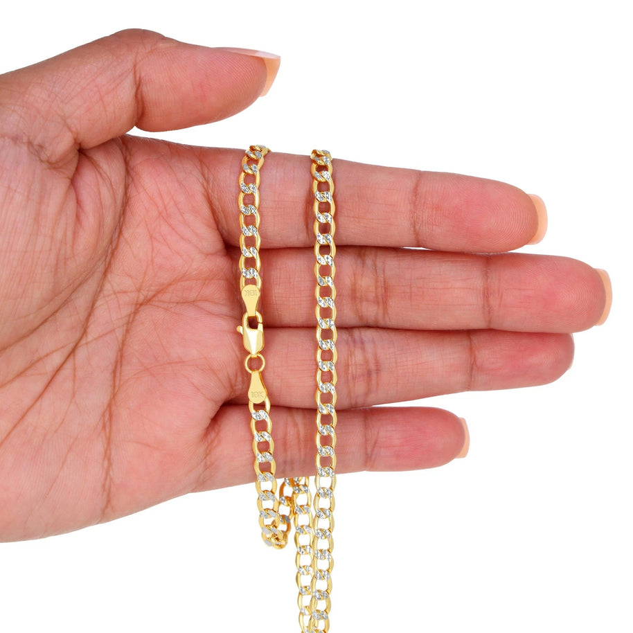 10K Yellow Gold Two Tone Diamond Cut Cuban Chain
