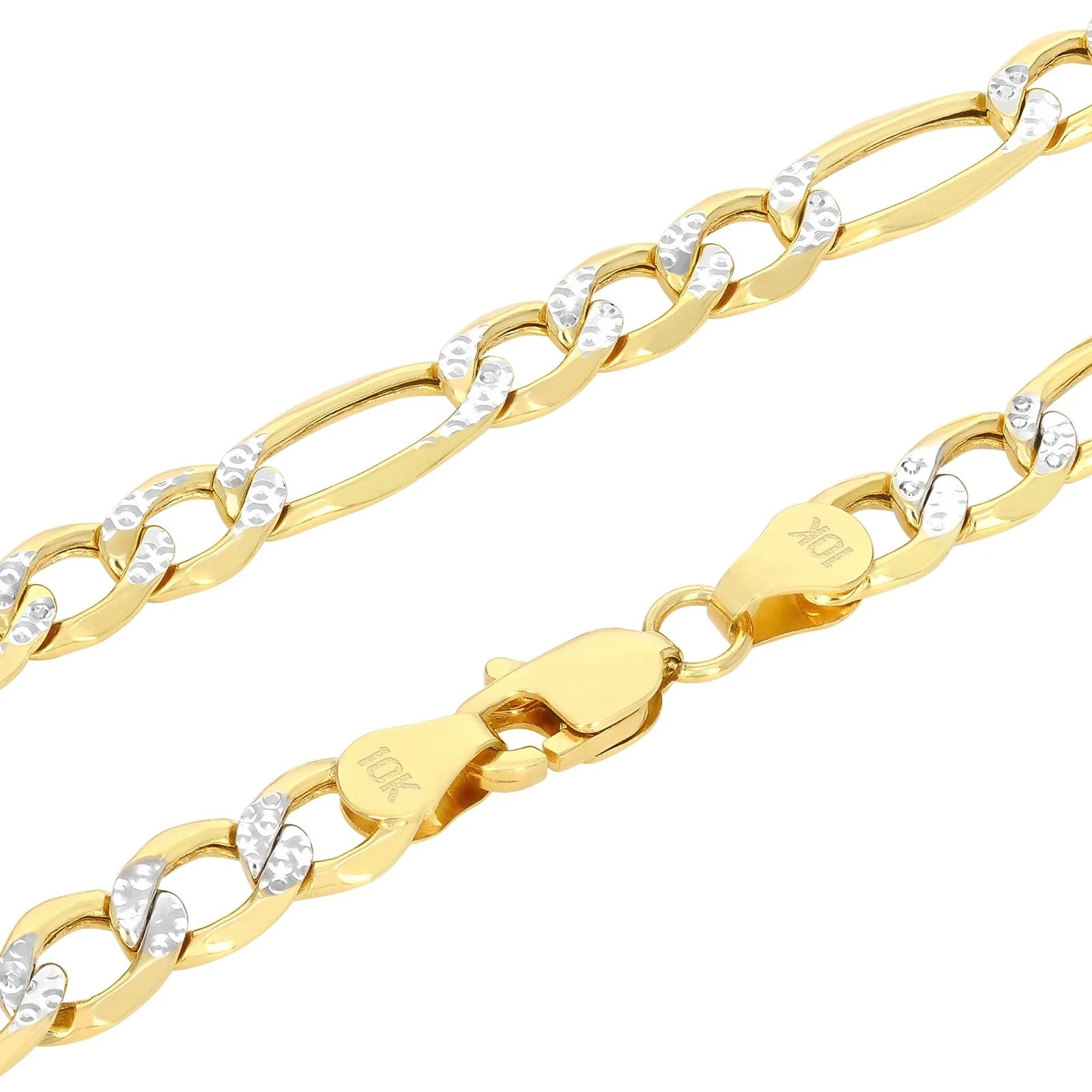 10K Yellow Gold Two Tone Diamond Cut Figaro Chain