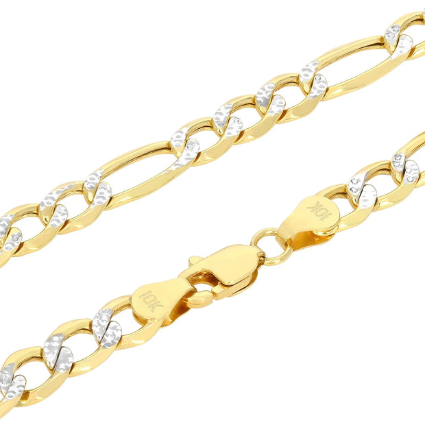 10K Yellow Gold Two Tone Diamond Cut Figaro Chain