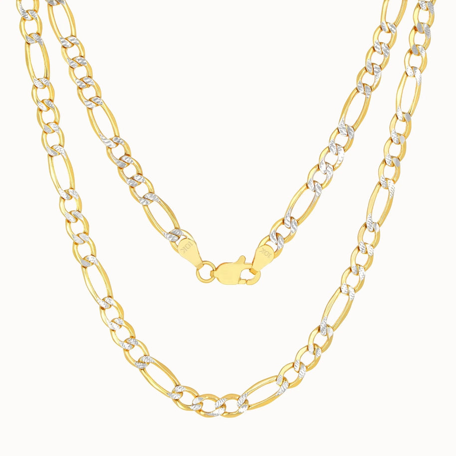 10K Yellow Gold Two Tone Diamond Cut Figaro Chain