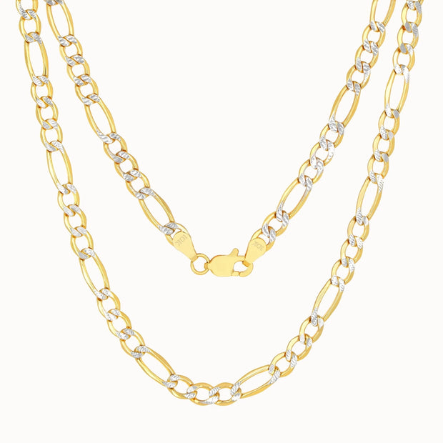 10K Yellow Gold Two Tone Diamond Cut Figaro Chain