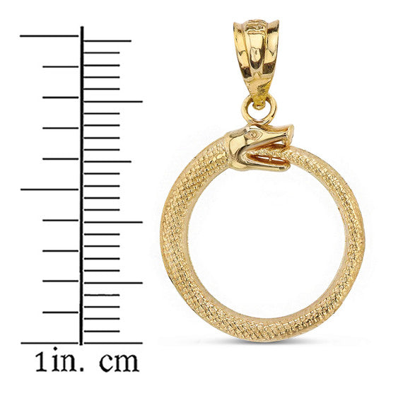 Gold Textured Ouroboros Snake Pendant Necklace (Available in Yellow/Rose/White Gold)