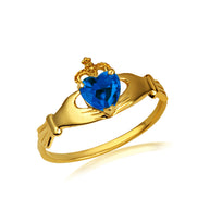 Gold Irish Celtic Claddagh Heart Birthstone Ring (Available in Yellow/White Gold)