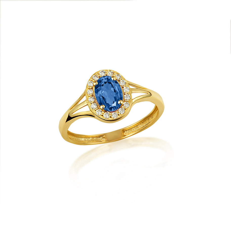 Gold Custom Oval Birthstone Cubic Zirconia Halo Ring (Available in Yellow/Rose/White Gold)