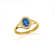 Gold Custom Oval Birthstone Cubic Zirconia Halo Ring (Available in Yellow/Rose/White Gold)