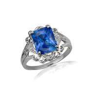 .925 Sterling Silver Custom Radiant Cut Birthstone Victorian Filigree Ring