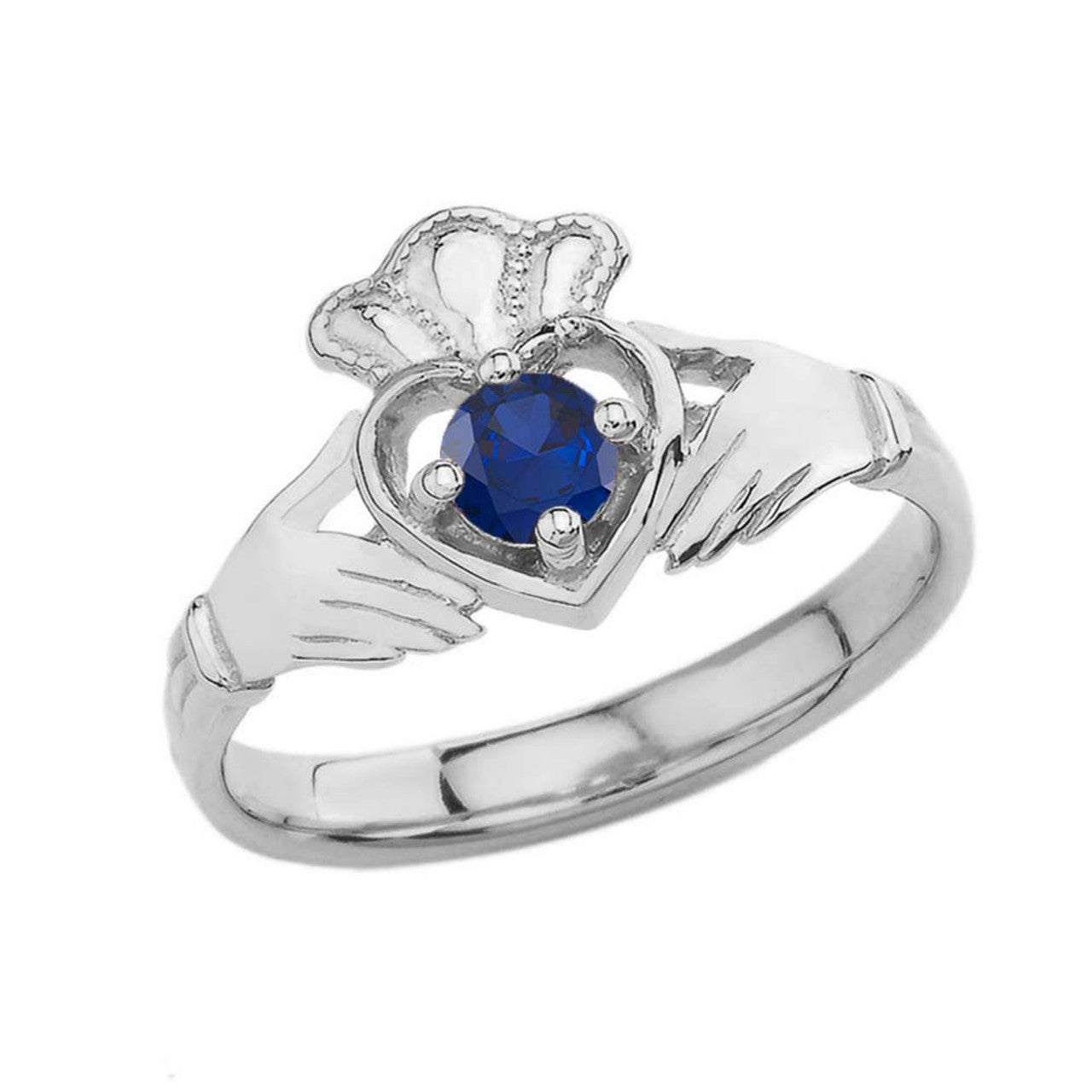 Birthstone Claddagh with Crown Ring in Sterling Silver
