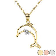 Dolphin Outline Solitaire Pendant Necklace in Gold (Yellow/Rose/White)