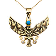 Diamond Falcon of Tutankhamun holding the 'Ankh' Cross Gold Pendant Necklace (Available in Yellow, White and Rose)