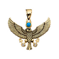Diamond Falcon of Tutankhamun holding the 'Ankh' Cross Gold Pendant Necklace (Available in Yellow, White and Rose)