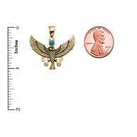 Diamond Falcon of Tutankhamun holding the 'Ankh' Cross Gold Pendant Necklace (Available in Yellow, White and Rose)